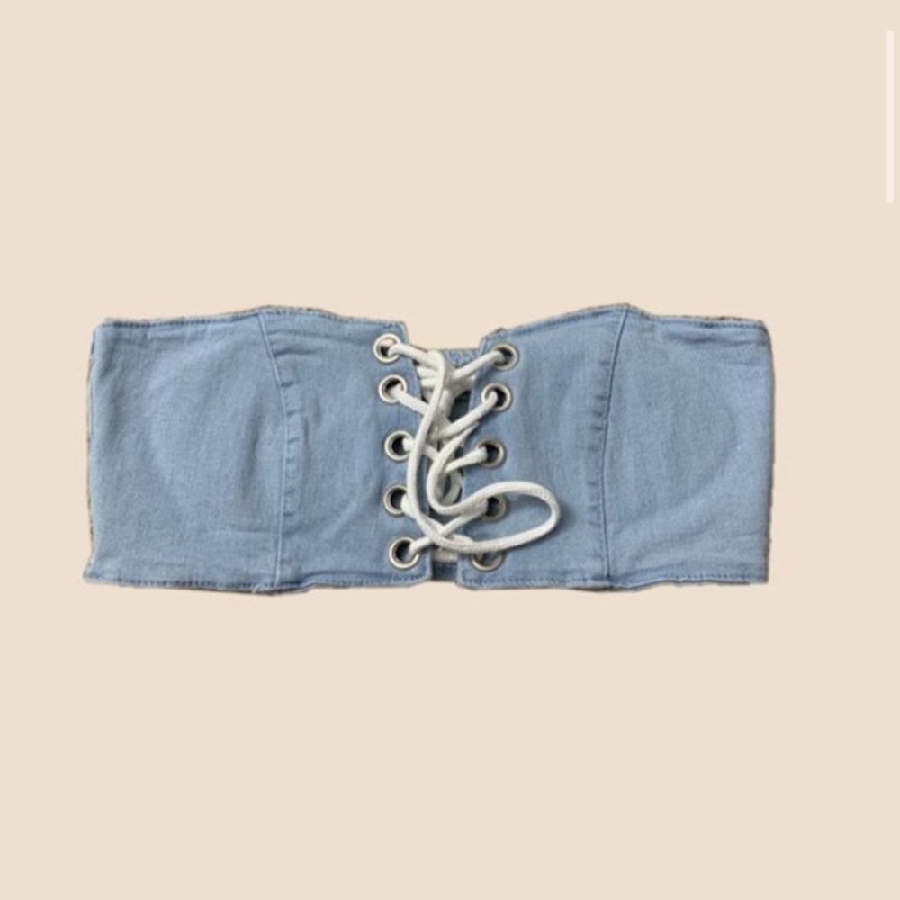 NWT Loveculture denim tie crop top